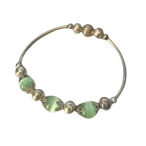Handmade Light Green Beaded Silver Bracelet